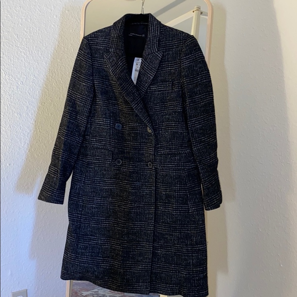 Zara Double Breasted Plaid Coat Sz. M